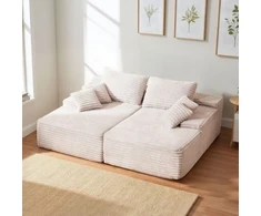VEVOR 210 cm platus dvivietis loveseat sofa, smėlio spalvos, kordurojaus audinys