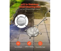 VEVOR 22" aukšto slėgio plovimo paviršių valytuvas, nerūdijančio plieno, 4 ratai, iki 4500 PSI, 3/8 jungtis, 2 purkštukai