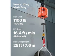 Koduva VEVOR 3-in-1 elektrinis keltuvas gervė, 500 kg, 1500 W, 7,6 m, 5 m/min, su rankiniu, laidiniu ir belaidžiu valdymu