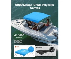Koduva VEVOR 3 lankų valties bimini tentas, 600D poliesteris, aliuminio lydinio rėmas, 72"x(73"-78")x46", Pacific Mėlyna