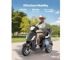 Koduva VEVOR 3 ratų mobilumo scooteris senjorams ir suaugusiems, 500 lbs, 35 km, 3 greičiai, 1000 W, VISTA-1