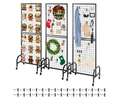 Koduva VEVOR 3 vnt. sieninės grid panelės, 600 x 1640 mm, su ratukais ir 30 kabliukų