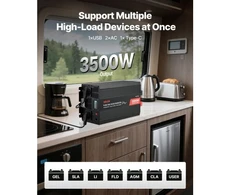 Koduva VEVOR 3500W keitiklis, 12 V DC į 230 V AC, grynos sinusoidės, LCD ekranas, nuotolinis valdymas, USB, Type-C, 2 AC lizdai