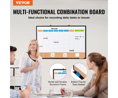 Koduva VEVOR 36 x 24 mėnesio kalendoriaus lenta „Whiteboard“ ir kamštinė lenta, 2 viename, su aliuminio rėmu