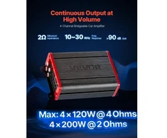 Koduva VEVOR 4 kanalų tiltuojamas automobilinis garso stiprintuvas, Class D, iki 4 x 120 W prie 4 Ω / 4 x 200 W prie 2 Ω