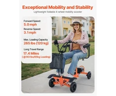 VEVOR 4 ratų sulankstomas elektrinis mobilumo vežimėlis su 48 V ličio baterija, iki 120 kg, oranžinis