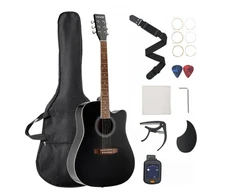 VEVOR 41 colių akustinė gitara, cutaway, juoda, rinkinys su krepšiu