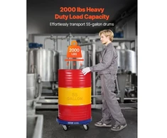 Koduva VEVOR 55 galonų statinės vežimėlis, 2000 lbs keliamoji galia, su 4 pasukamais ratukais, mėlynas