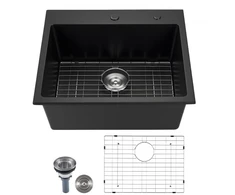 VEVOR 63 cm virtuvės plautuvė, viršutinio montavimo, vienas dubuo, juoda