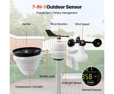VEVOR 7 viename Wi‑Fi meteorologinė stotis su lauko jutikliu, 19,1 cm ekranas