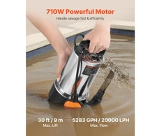 Koduva VEVOR 710 W panardinamasis dumblų siurblys, 20000 l/h, nerūdijančio plieno, su automatiniu plūdiniu jungikliu