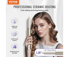 VEVOR 8 viename plaukų garbanojimo žnyplės, keraminis 1,25 col. rinkinys su 2 cilindrais, 2 šepetėliais ir 4 antgaliais
