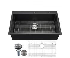 Koduva VEVOR 84 cm virtuvinė plautuvė, granito, įleidžiama, vienos talpos, juoda