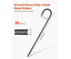 Koduva VEVOR armatūros kuolai su J formos kabliu, 406,4 mm, 16 vnt.