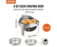 Koduva VEVOR atverčiamas „chafing dish“ komplektas, 6 qt, 2 vnt., nerūdijančio plieno