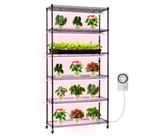 VEVOR Augalų stovas su augimo šviesa, 6 pakopų, 180 cm, metalinis, pink-baltas