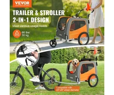 Koduva VEVOR augintinio dviračio priekaba-vežimėlis TS806, plienas, oranžinė/pilka, iki 30 kg