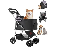 VEVOR Augintinio vežimėlis, 16 kg, sulankstomas, 4 ratų, su nuimamu nešiokliu ir tinkleliniais langais