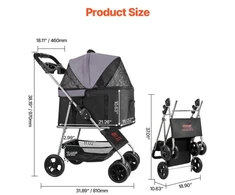 VEVOR Augintinio vežimėlis, 16 kg, sulankstomas, 4 ratų, su nuimamu nešiokliu ir tinkleliniais langais