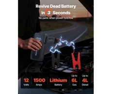 Koduva VEVOR automobilinis jump starteris, 1500 A pikinė srovė, 12 V, iki 6 l benzinui / 4 l dyzeliui