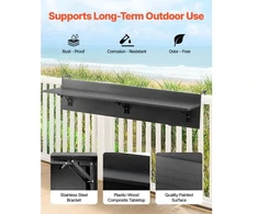VEVOR Balkono pakabinamas staliukas, 12 x 48 col. sulankstomas turėklų stalas, 50 lb, tinka 1"–4,3" turėklams