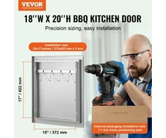 Koduva VEVOR BBQ prieigos durelės, 457 x 508 mm, nerūdijančio plieno, įleidžiamos, su rankena ir kabliuku