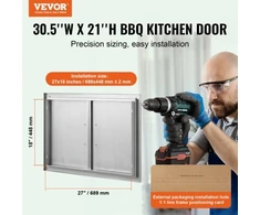 Koduva VEVOR BBQ prieigos durelės, 774 x 533 mm, dvigubos lauko virtuvės durelės iš nerūdijančio plieno