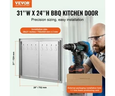 Koduva VEVOR BBQ prieigos durelės 787 x 609 mm, dvigubos lauko virtuvės durelės, nerūdijančio plieno įleidžiamos