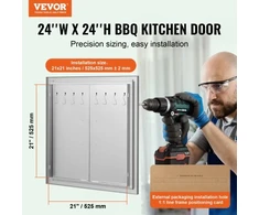 Koduva VEVOR BBQ prieigos durys, 610x610 mm dvigubos lauko virtuvės durys, nerūdijančio plieno įleidžiamos durys