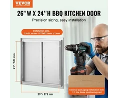 Koduva VEVOR BBQ prieigos durys, 660 x 609 mm, dvigubos lauko virtuvės durys, nerūdijančio plieno įleidžiamos durys
