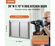 Koduva VEVOR BBQ prieigos durys, 711 x 482 mm, dvigubos lauko virtuvės durys, nerūdijančio plieno, įleistinis montavimas
