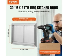 Koduva VEVOR BBQ prieigos durys, 762x532 mm dvigubos lauko virtuvės durys, nerūdijančio plieno įleidžiamos durys