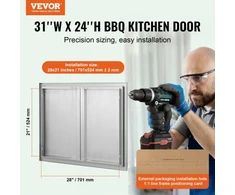 Koduva VEVOR BBQ prieigos durys, 787x609 mm, dvigubos, nerūdijančio plieno, įleidžiamos, lauko virtuvei