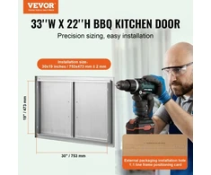 Koduva VEVOR BBQ prieigos durys, 838x558 mm dvigubos lauko virtuvės durys iš nerūdijančio plieno