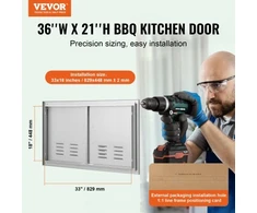 Koduva VEVOR BBQ prieigos durys, 914x534 mm dvigubos lauko virtuvės durys iš nerūdijančio plieno