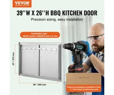 Koduva VEVOR BBQ prieigos durys, 990x660 mm dvigubos lauko virtuvės durys, nerūdijančio plieno įleidžiamos durys