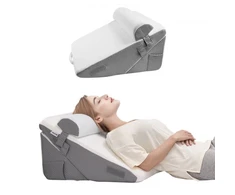 Koduva VEVOR bed wedge pagalvė miegui, 3 dalių ortopedinis rinkinys, balta/pilka