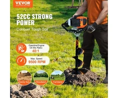 Koduva VEVOR benzininis grunto grąžtas 52CC 1450 W, 200 mm, su 1 ilginamuoju strypu, oranžinis ir juodas