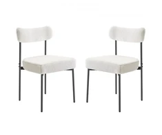 Koduva VEVOR boucle valgomojo kėdės, 2 vnt., „Mid-Century Modern“ stiliaus, baltos, su juodomis metalinėmis kojelėmis