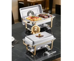 Koduva VEVOR chafingo indų bufeto rinkinys, 4 Qt, 2 vnt., nerūdijantis plienas, auksinės spalvos