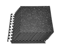 VEVOR Dėlionės formos mankštos kilimėliai, 12 vnt., juodi su baltais taškais, 600 x 600 x 10 mm