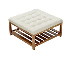 Sofa VEVOR Didelė kvadratinė pakoja–žurnalinis staliukas, 87,5 cm, su lentyna, šviesiai smėlio