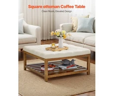 Sofa VEVOR Didelė kvadratinė pakoja–žurnalinis staliukas, 87,5 cm, su lentyna, šviesiai smėlio