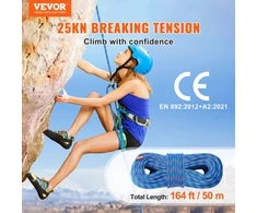 Koduva VEVOR dinaminė alpinizmo virvė, 10,2 mm, 50 m, mėlyna, su plieniniais karabinais