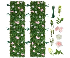 Koduva VEVOR dirbtinė gėlių sienelė, 2 vnt., 61 x 243,8 cm kiekviena panelė, 3D šilkinė, žalia