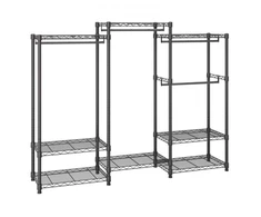 Koduva VEVOR drabužių stovas YC0003, su ratukais, 4 kabinimo strypai ir 8 lentynos, 1740 x 450 x 1800 mm, juodas