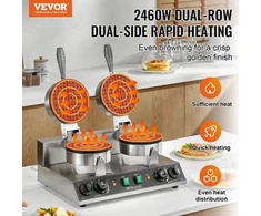 VEVOR Dvigubos galvutės apvalus vaflių aparatas HT-2, sidabrinis, 2460 W