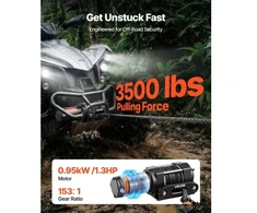VEVOR Elektrinė gervė 1587 kg, 12 V DC ATV/UTV, su sintetine virve 5,5 mm x 10 m, laidinis valdymas