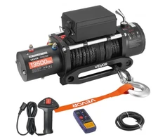 Koduva VEVOR elektrinė gervė 6100 kg, 12 V DC, su sintetiniu lynu 9,5 mm x 26 m, belaidis ir laidinis valdymas