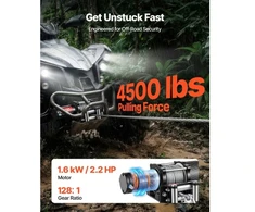 Koduva VEVOR elektrinė gervė ATV/UTV, 2041 kg, 12 V, Ø6 mm x 12 m plieno trosas, belaidis ir laidinis valdymas